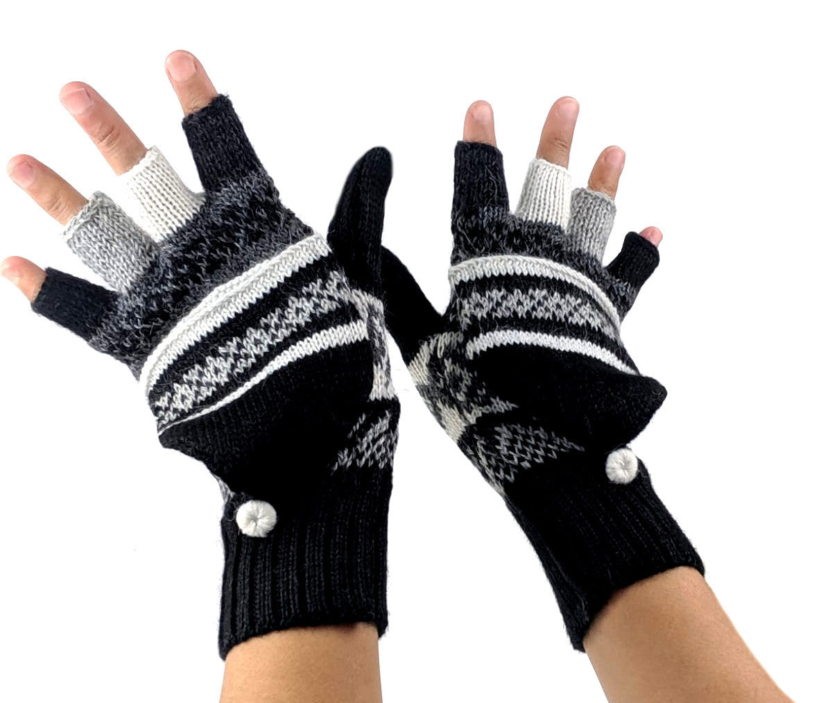 Alpaca Gloves Mittens Convertible - Black