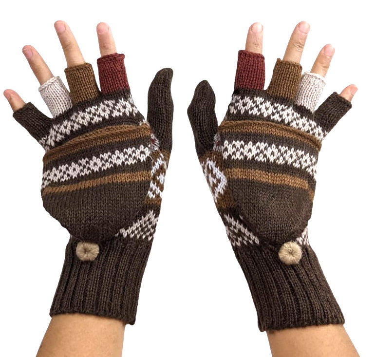 Alpaca Gloves Mittens Convertible - Brown