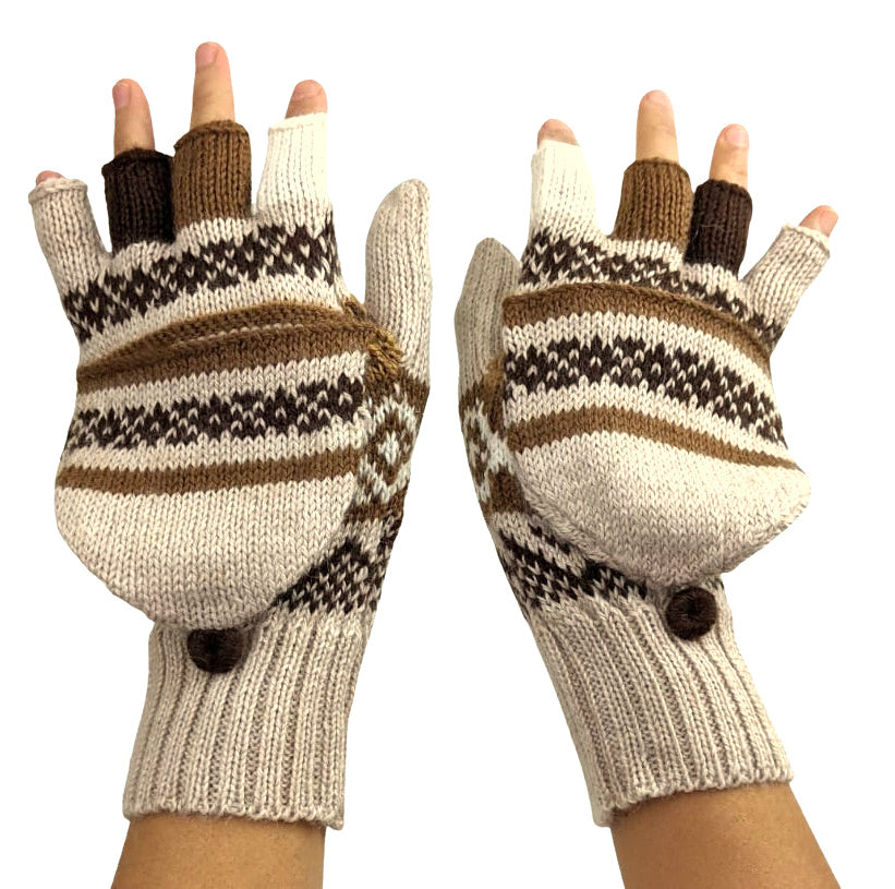 Alpaca Gloves Mittens Convertible - Ivory