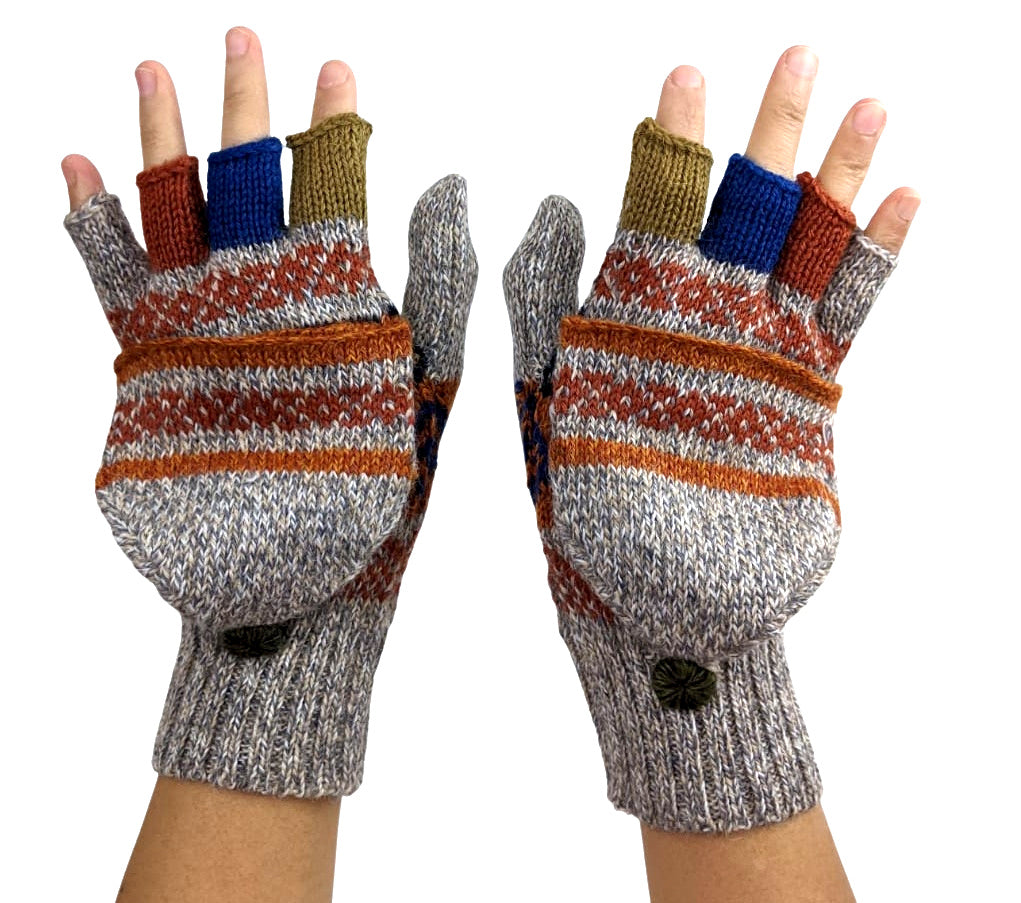 Alpaca Gloves Mittens Convertible - Sand Multi -Color