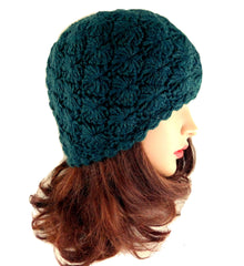Alpaca Beanie Hat Handmade Solid Color - Green